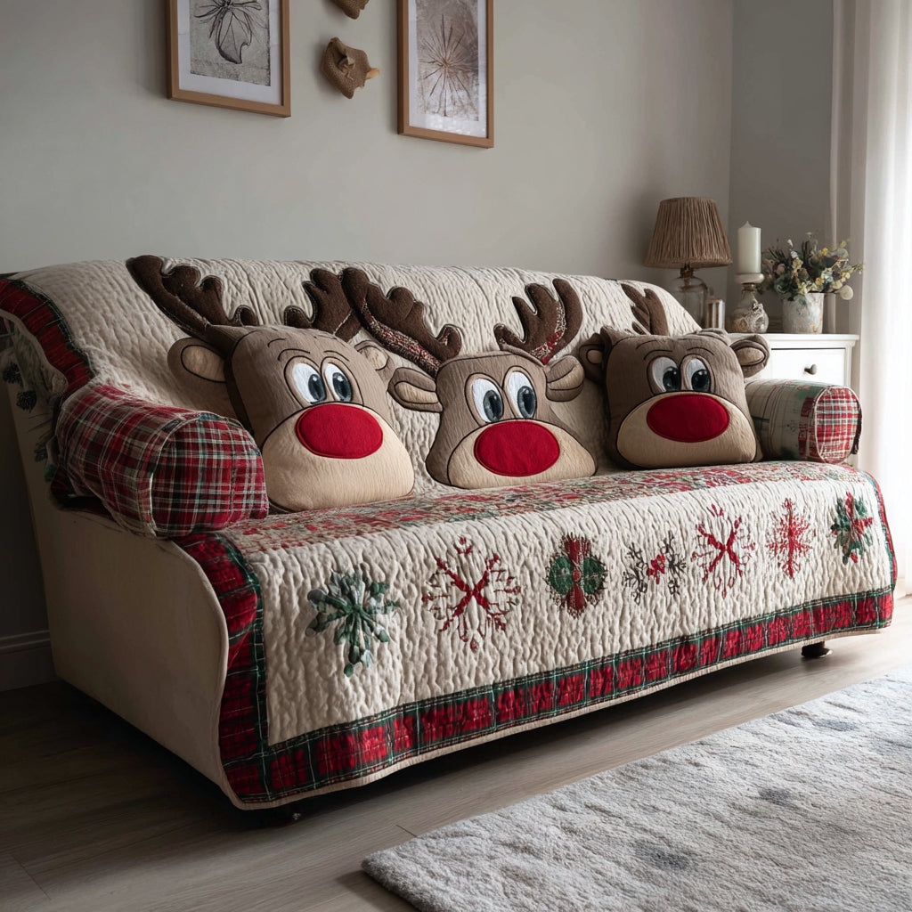 Reindeer Joy Quilted Sofa Cover NCU0DV8351