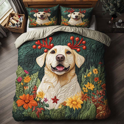 Reindeer Labrador Happy 3-Piece Quilted Bedding Set NCU0XD1562