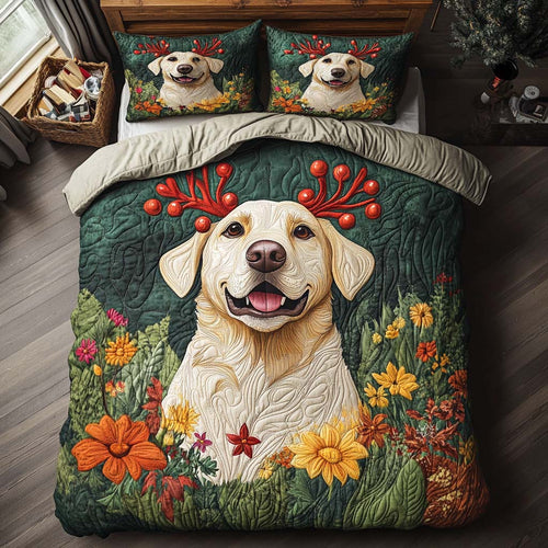 Reindeer Labrador Happy 3-Piece Quilted Bedding Set NCU0XD1562