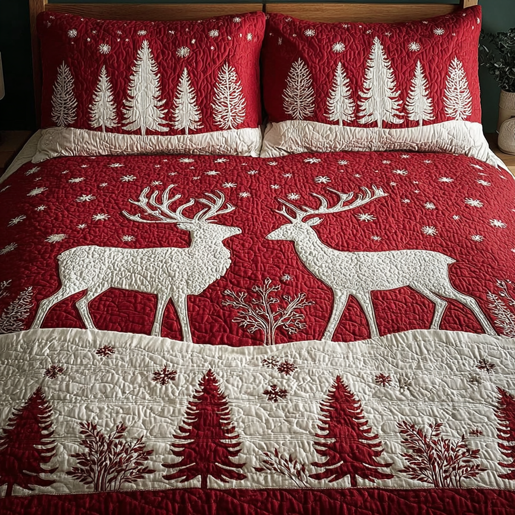 Reindeer Light 3-Piece Quilted Bedding Set NCU0DK11390