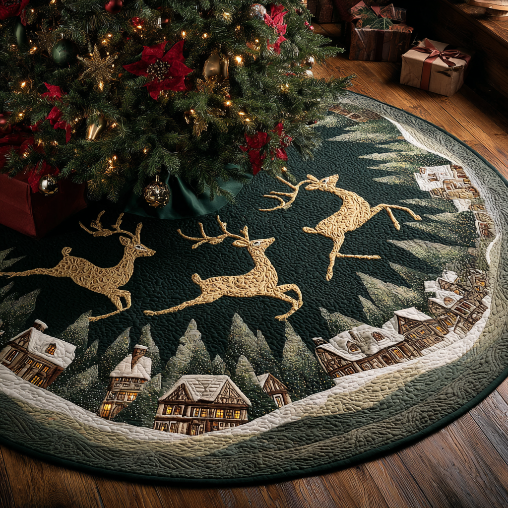 Reindeer Light Christmas Quilted Tree Skirt NCU0DK11267
