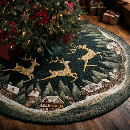 Reindeer Light Christmas Quilted Tree Skirt NCU0DK11267