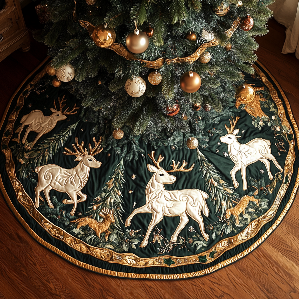 Reindeer Magic Christmas Quilted Tree Skirt NCU0DK10332