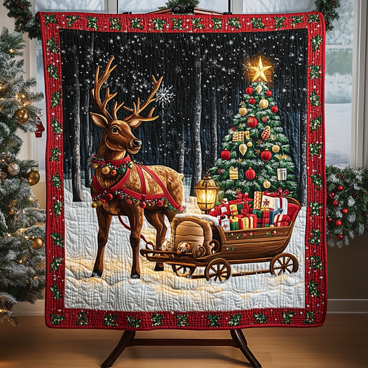 Reindeer Sleigh Quilted Blanket NCU0VH545