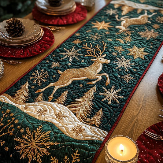 Reindeer Sparkle Quilted Table Runner NCU0VH1272