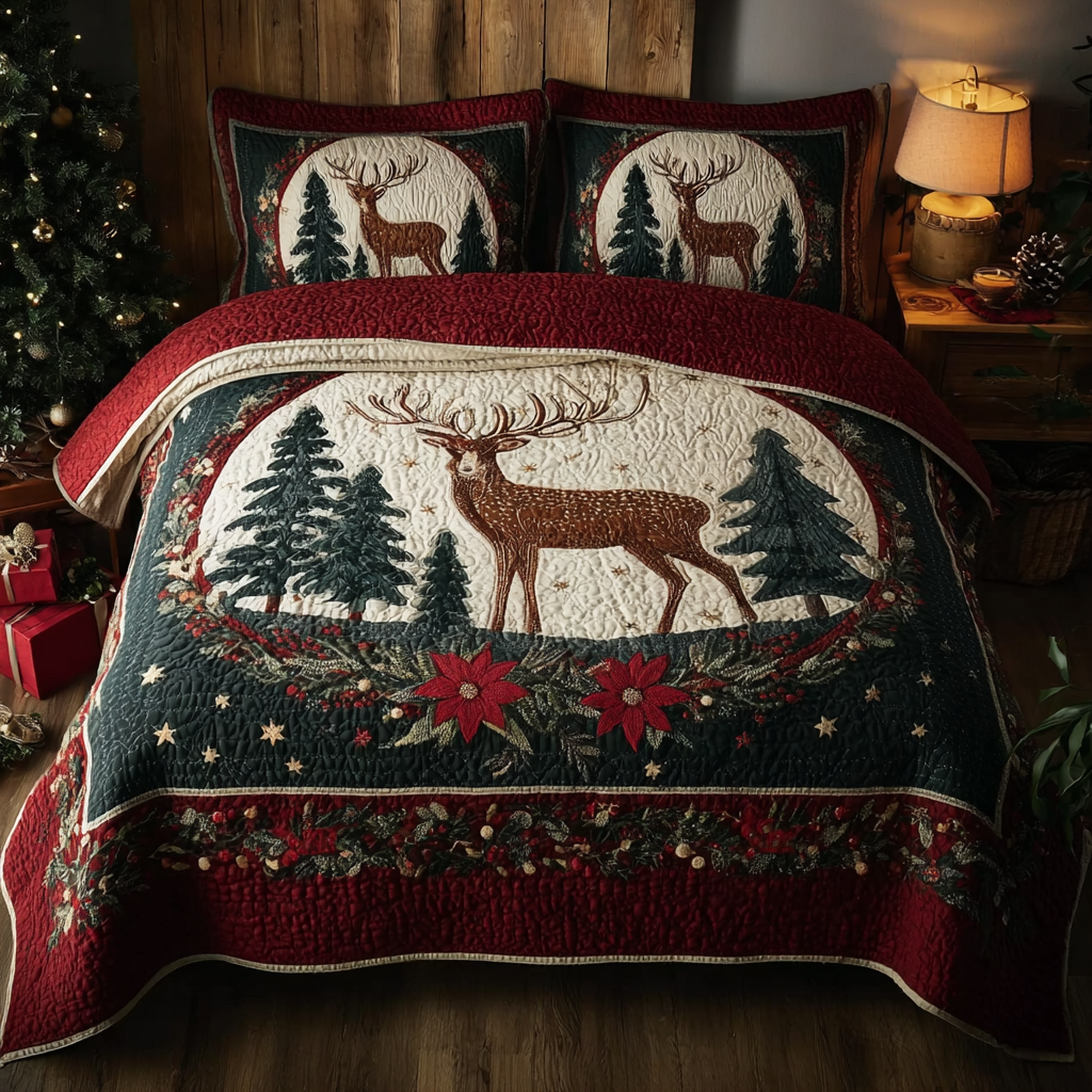 Reindeer Spirit 3-Piece Quilted Bedding Set NCU0DK11394