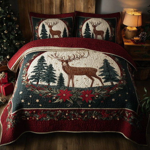 Reindeer Spirit 3-Piece Quilted Bedding Set NCU0DK11394