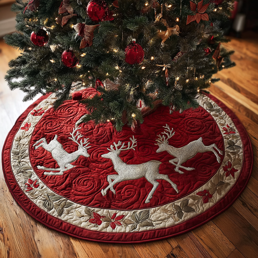 Reindeer Spirit Christmas Quilted Tree Skirt NCU0DK11271