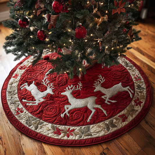 Reindeer Spirit Christmas Quilted Tree Skirt NCU0DK11271