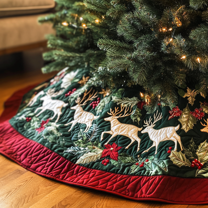 Reindeer Trail Quilted Christmas Tree Skirt NCU0VH415