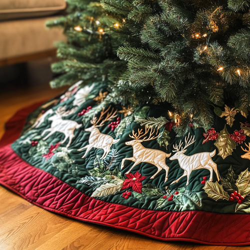 Reindeer Trail Quilted Christmas Tree Skirt NCU0VH415
