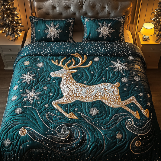 Reindeer Winter 3-Piece Quilted Bedding Set NCU0TL1955