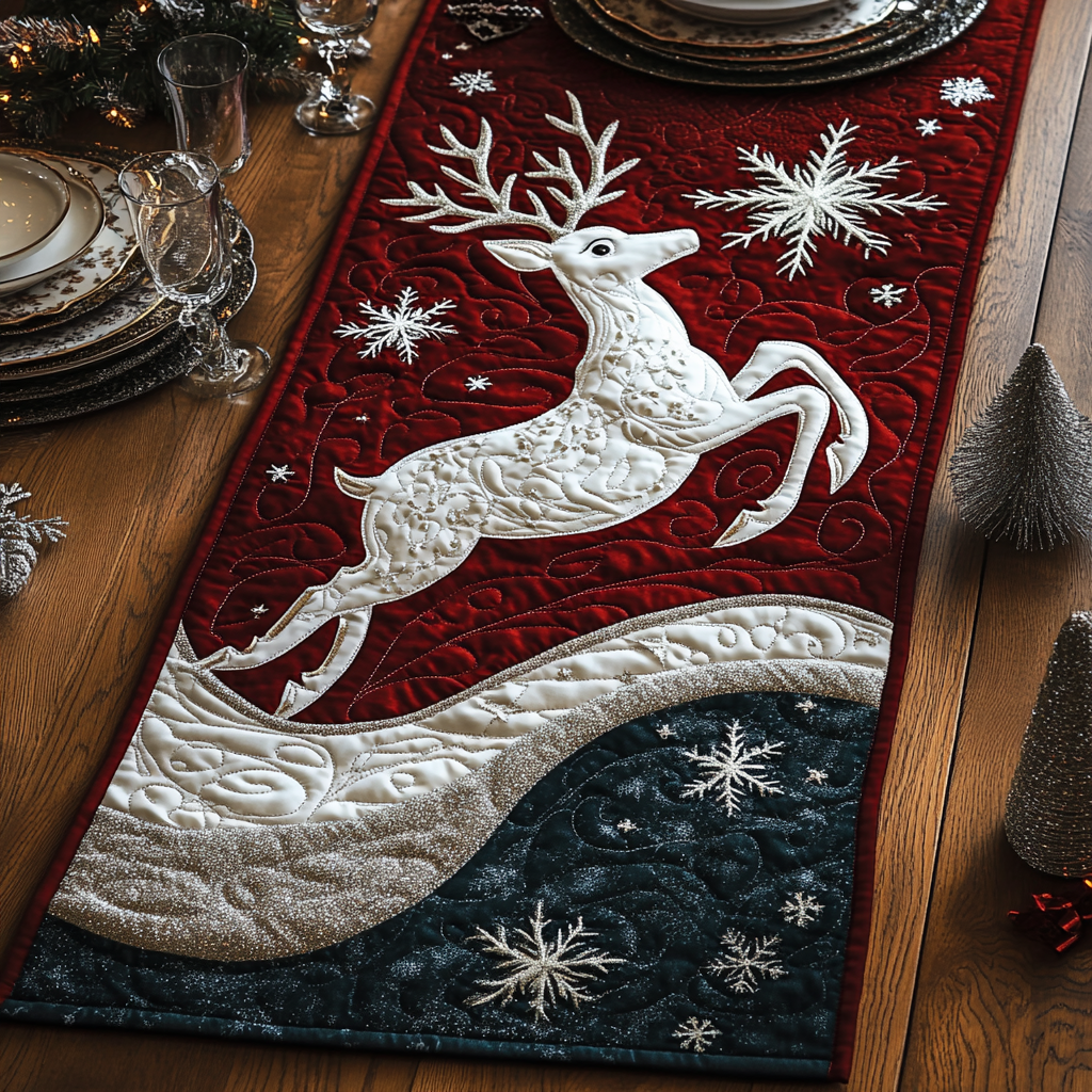 Reindeer Winter Magic Quilted Table Runner NCU0TL1566