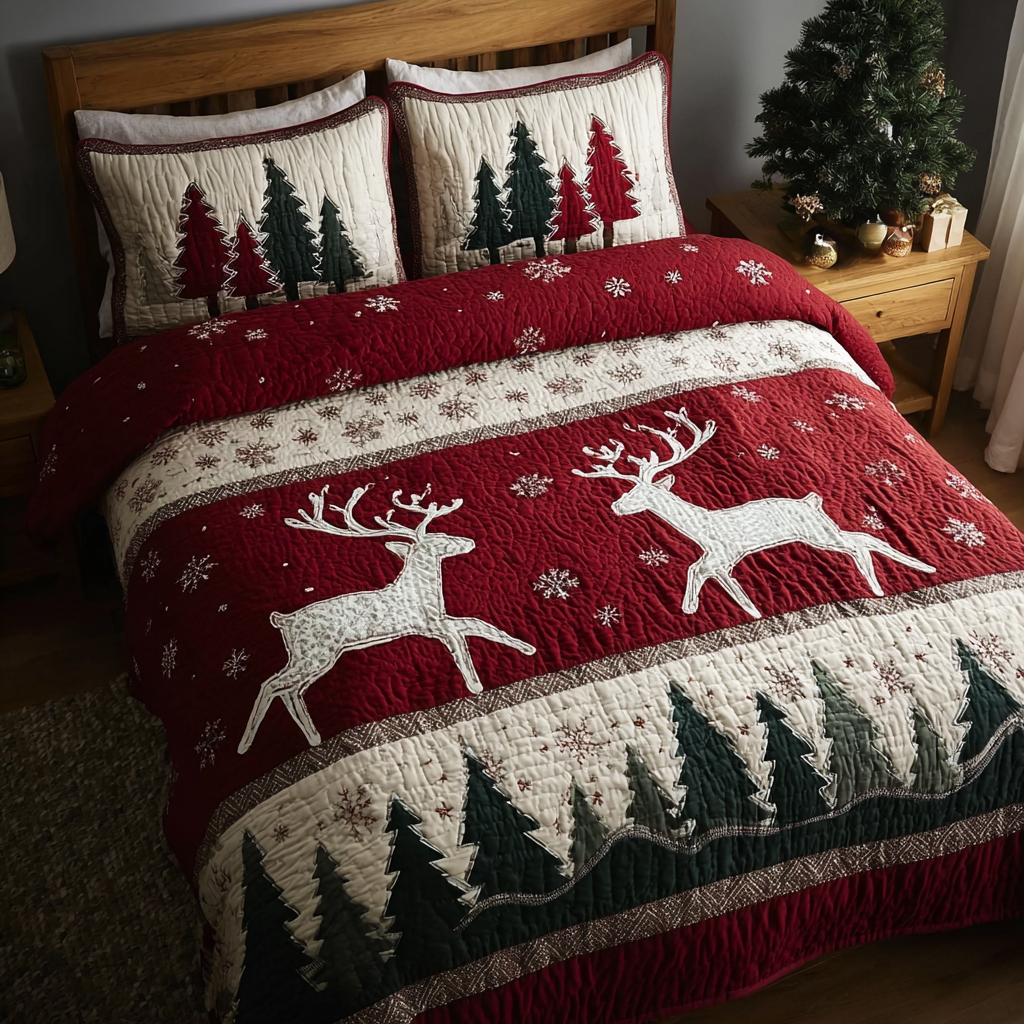 Reindeer Wish 3-Piece Quilted Bedding Set NCU0DK11393