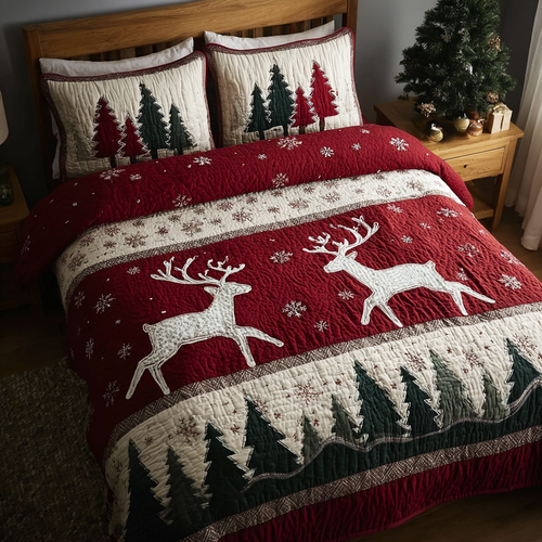 Reindeer Wish 3-Piece Quilted Bedding Set NCU0DK11393