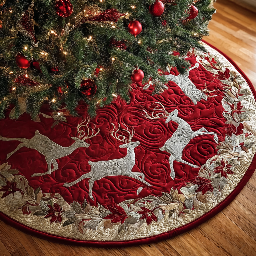 Reindeer Wish Christmas Quilted Tree Skirt NCU0DK11270