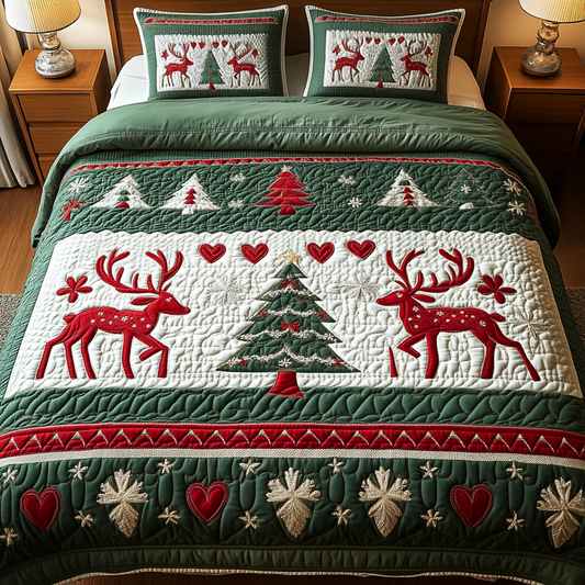 Reindeer Wonderland 3-Piece Quilted Bedding Set NCU0DK2214