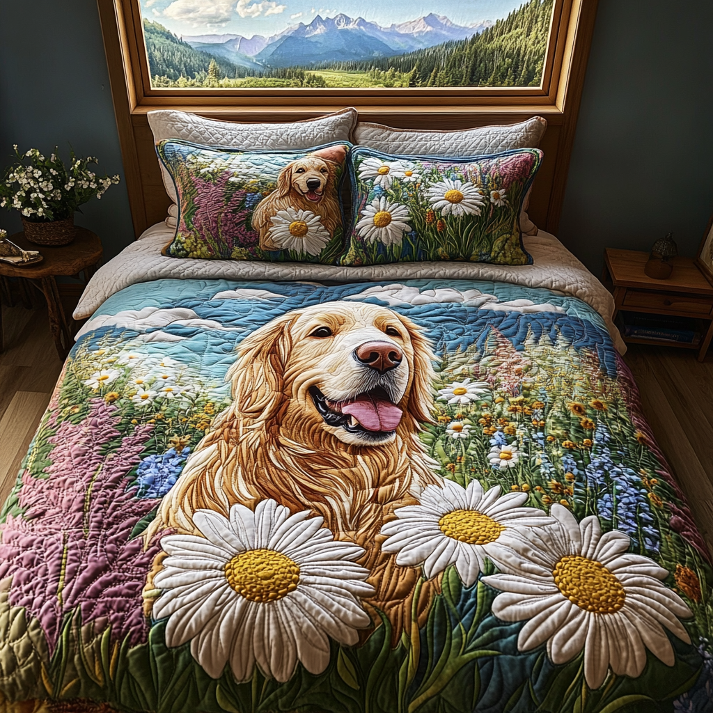 Retriever Daisy 3-Piece Quilted Bedding Set NCU0DV5523
