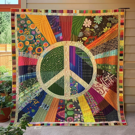 Retro Peace Sign Quilted Blanket NCU0PT072