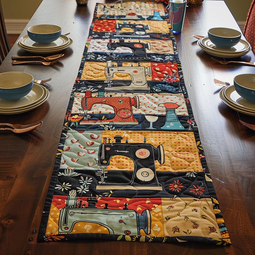 Retro Sewing Themed Quilted Table Runner NCU0TH321