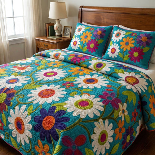 Retro Bloom Field 3-Piece Quilted Bedding Set NCU0NT12475