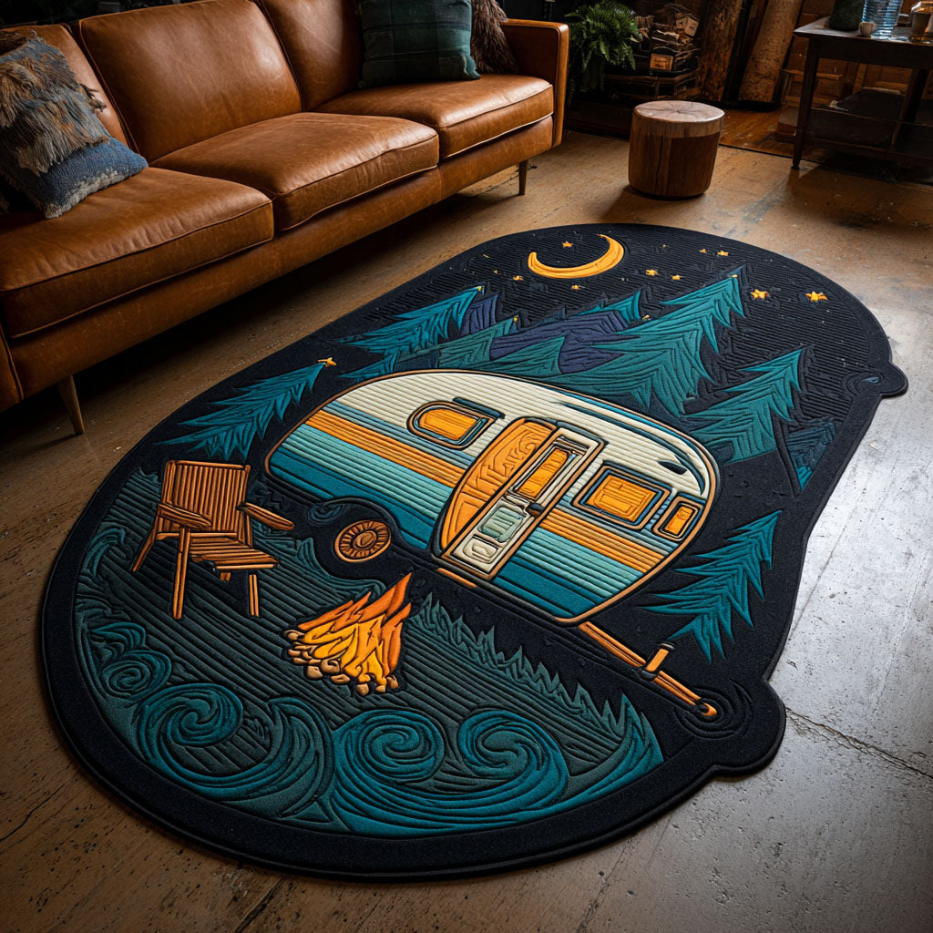Retro Camping Night Custom Shape Area Rug NCU0NT12607