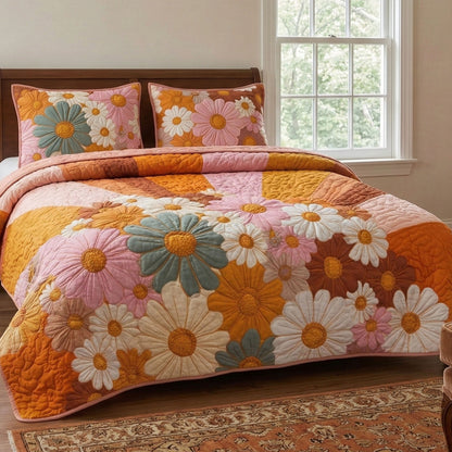 Retro Daisy Patch 3-Piece Quilted Bedding Set NCU0NT12472