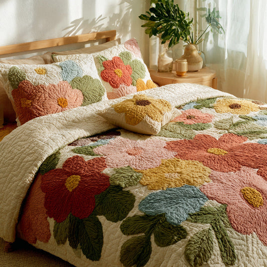 Retro Daisy Patchwork 3-Piece Quilted Bedding Set NCU0VL3058