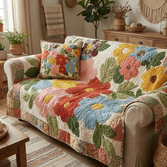 Retro Daisy Quilted Sofa Cover NCU0VL3405