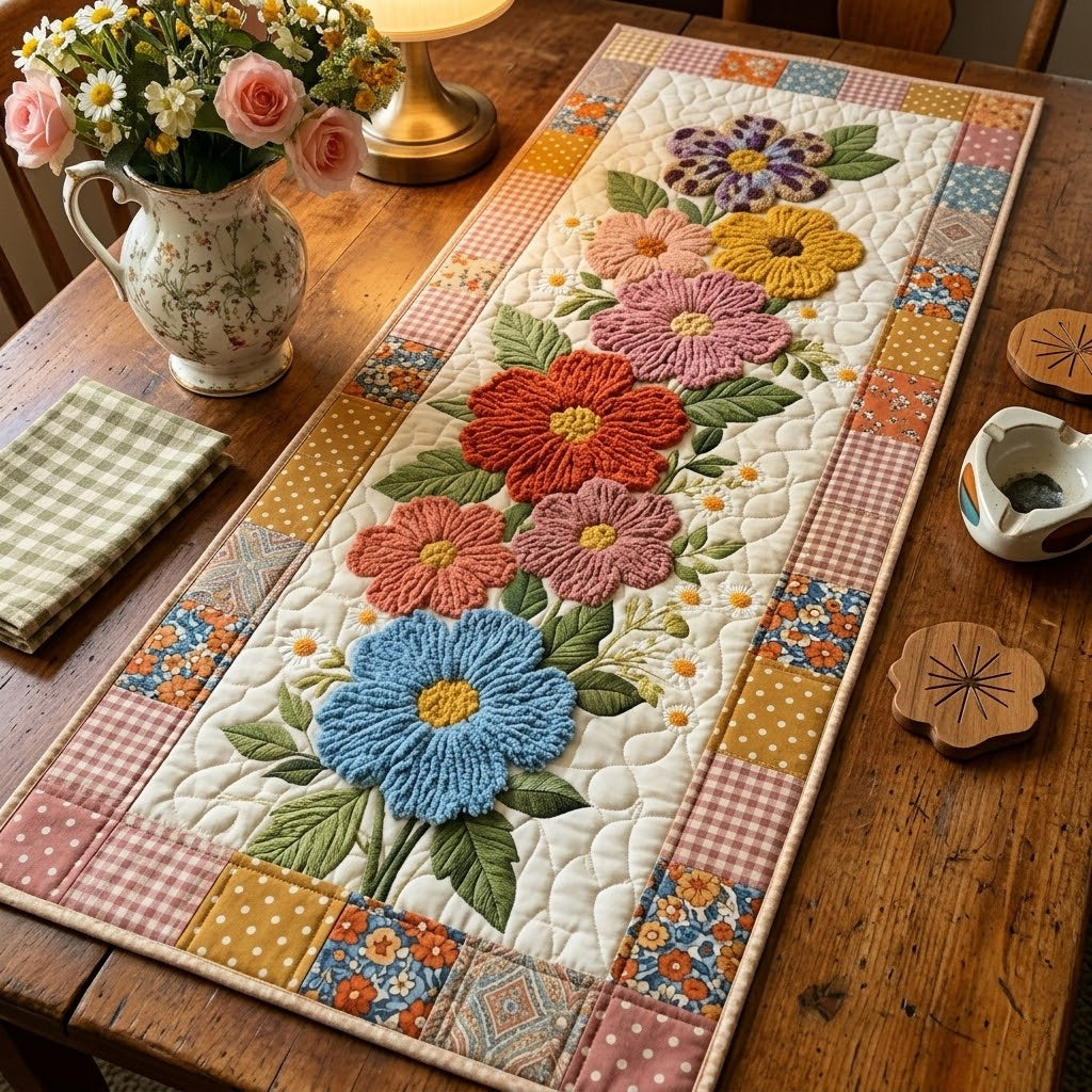 Retro Daisy Quilted Table Runner NCU0VL3405