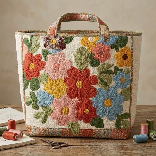 Retro Daisy Quilted Tote Bag NCU0VL3405