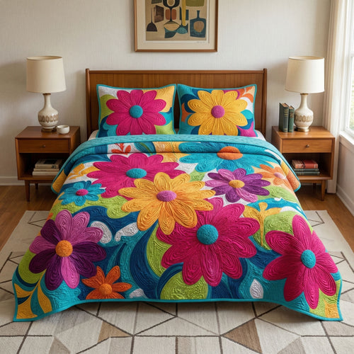 Retro Flower Dream 3-Piece Quilted Bedding Set NCU0NT12482