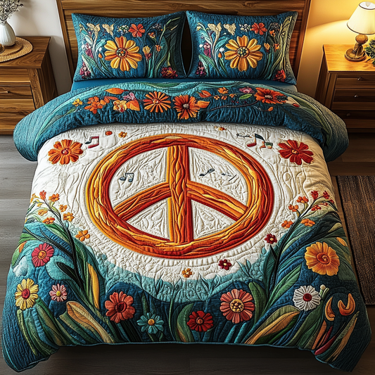 Retro Flower Power 3-Piece Quilted Bedding Set NCU0VL1159