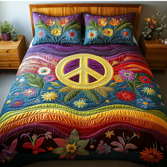 Retro Hippie 3-Piece Quilted Bedding Set NCU0DK7552