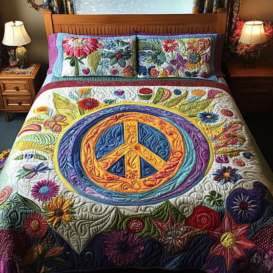 Retro Love Peace 3-Piece Quilted Bedding Set NCU0PT4647