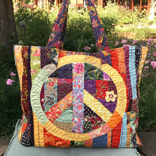 Retro Peace Patch Quilted Tote Bag NCU0PT8363
