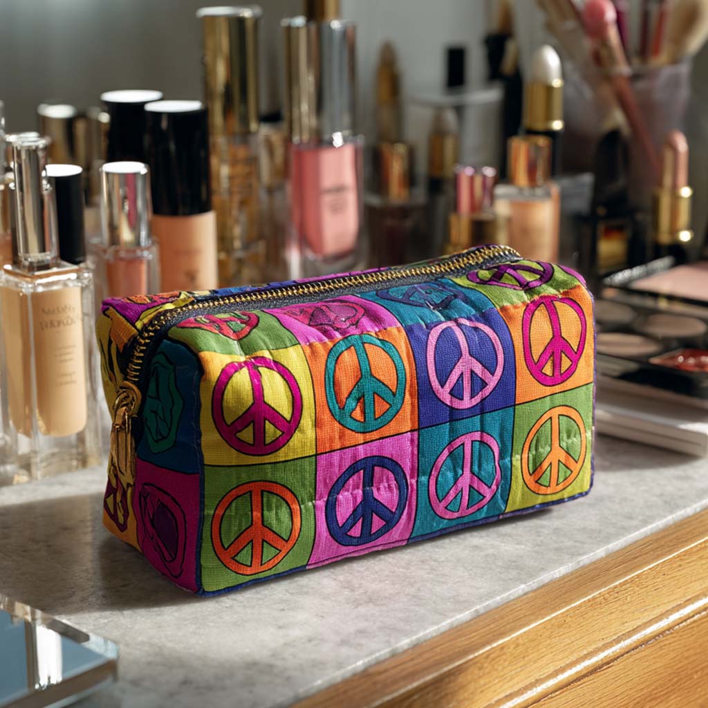 Retro Pop Peace Quilted Makeup Bag NCU0XD879
