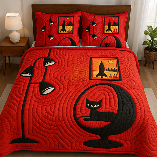 Retro Rocket Cat 3-Piece Quilted Bedding Set NCU0NT5692
