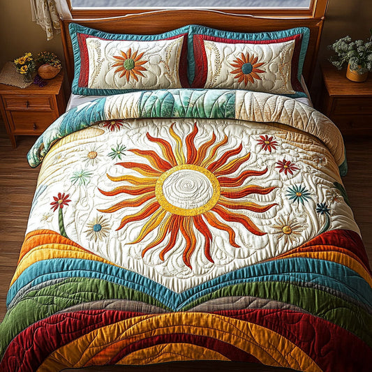 Retro Sunshine Vibes 3-Piece Quilted Bedding Set NCU0PT5535