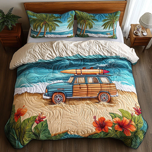 Retro Surf Wagon 3-Piece Quilted Bedding Set NCU0NT6940