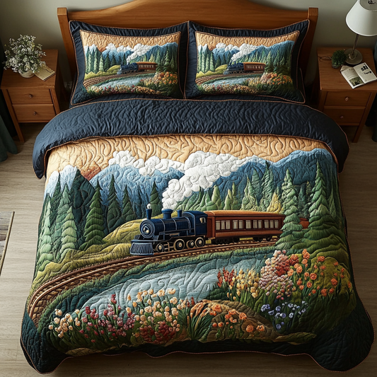Retro Train 3-Piece Quilted Bedding Set NCU0DK7850