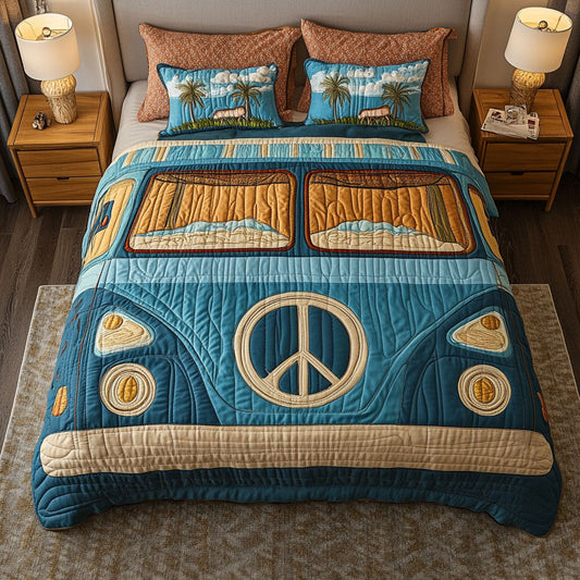 Retro Travel Dreams 3-Piece Quilted Bedding Set NCU0NT4110