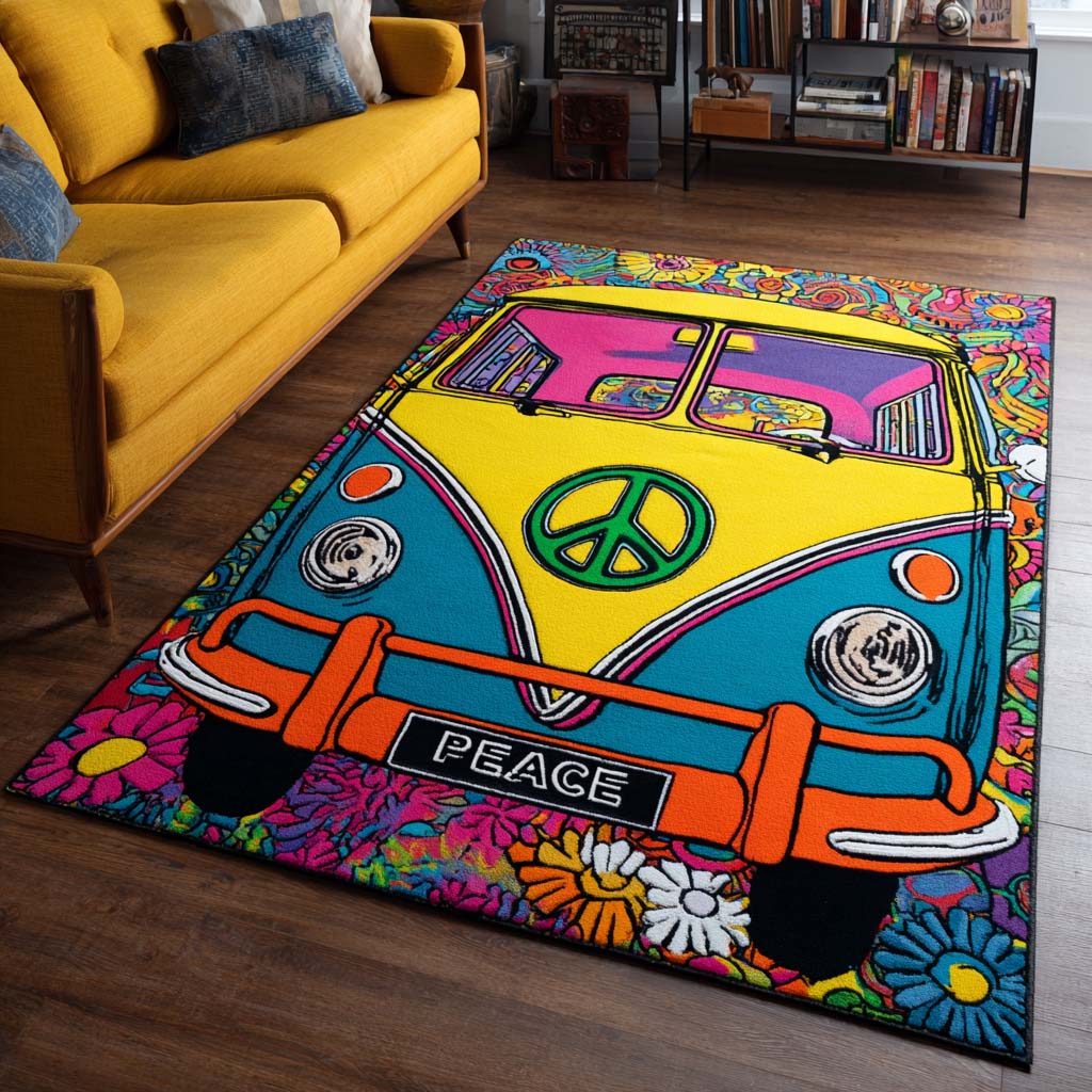 Retro Van Flower Power Area Rug NCU0XD852