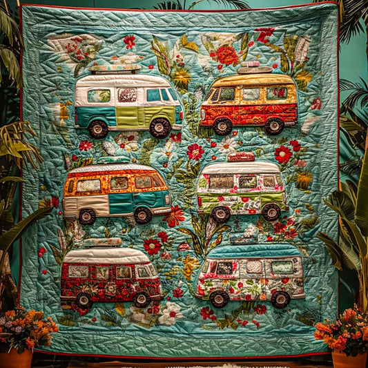 Retro Van Garden Quilted Blanket NCU0NT8283
