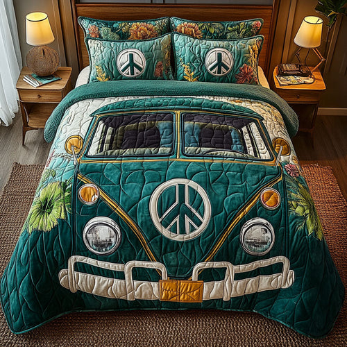 Retro Van Green 3-Piece Quilted Bedding Set NCU0NT4259