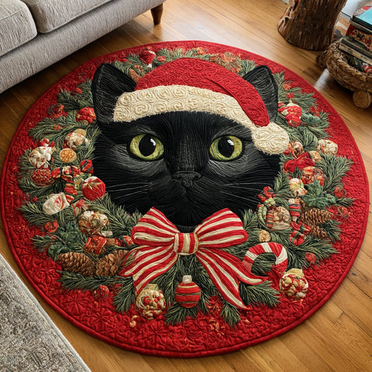 Ribbon Black Cat Quilted Round Mat NCU0HH638