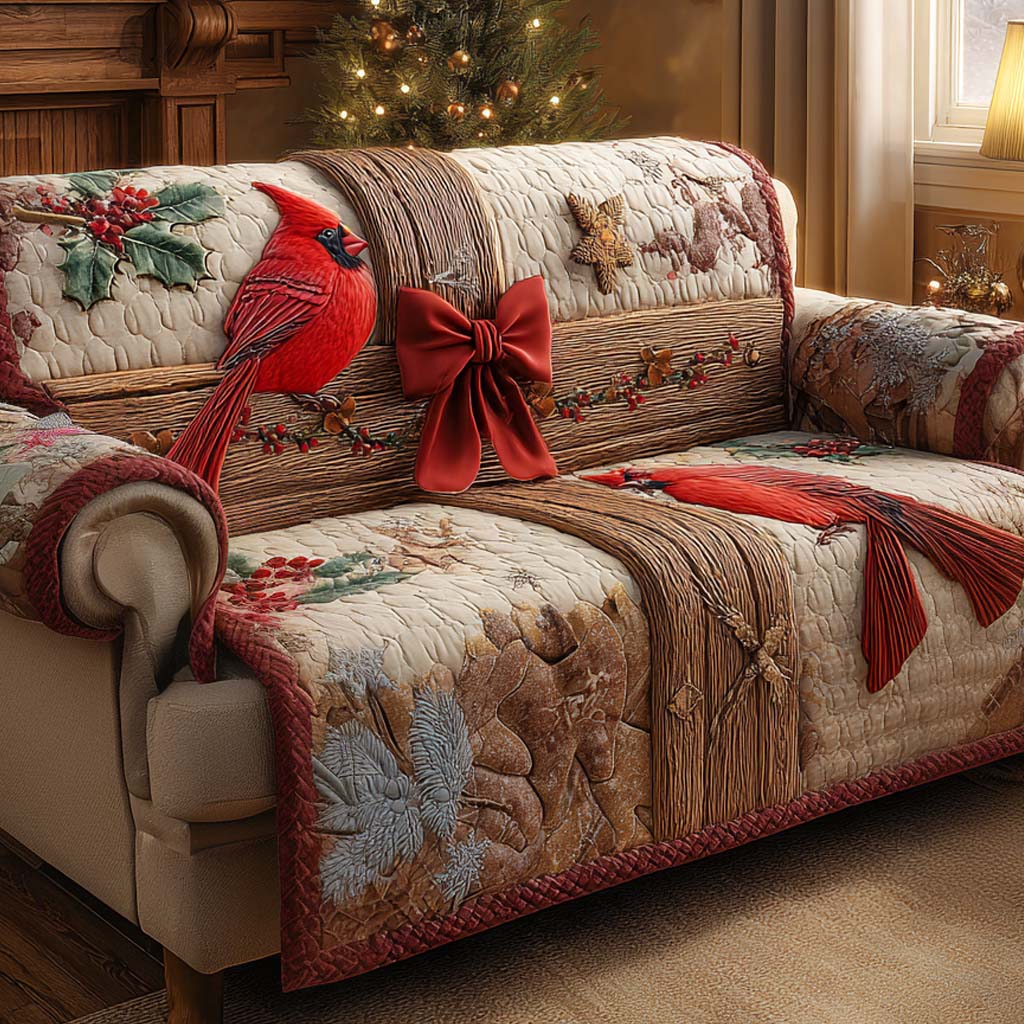 Ribboned Christmas Charm Quilted Sofa Cover NCU0XD1674