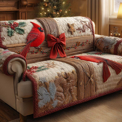 Ribboned Christmas Charm Quilted Sofa Cover NCU0XD1674