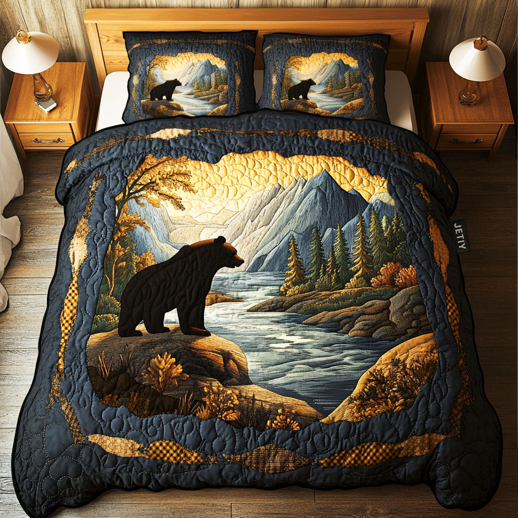 River Bear Serenity 3-Piece Quilted Bedding Set NCU0NT3062