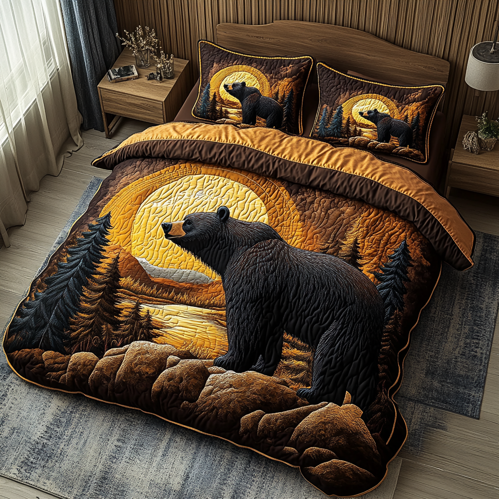 River Bear 3-Piece Quilted Bedding Set NCU0DK9829
